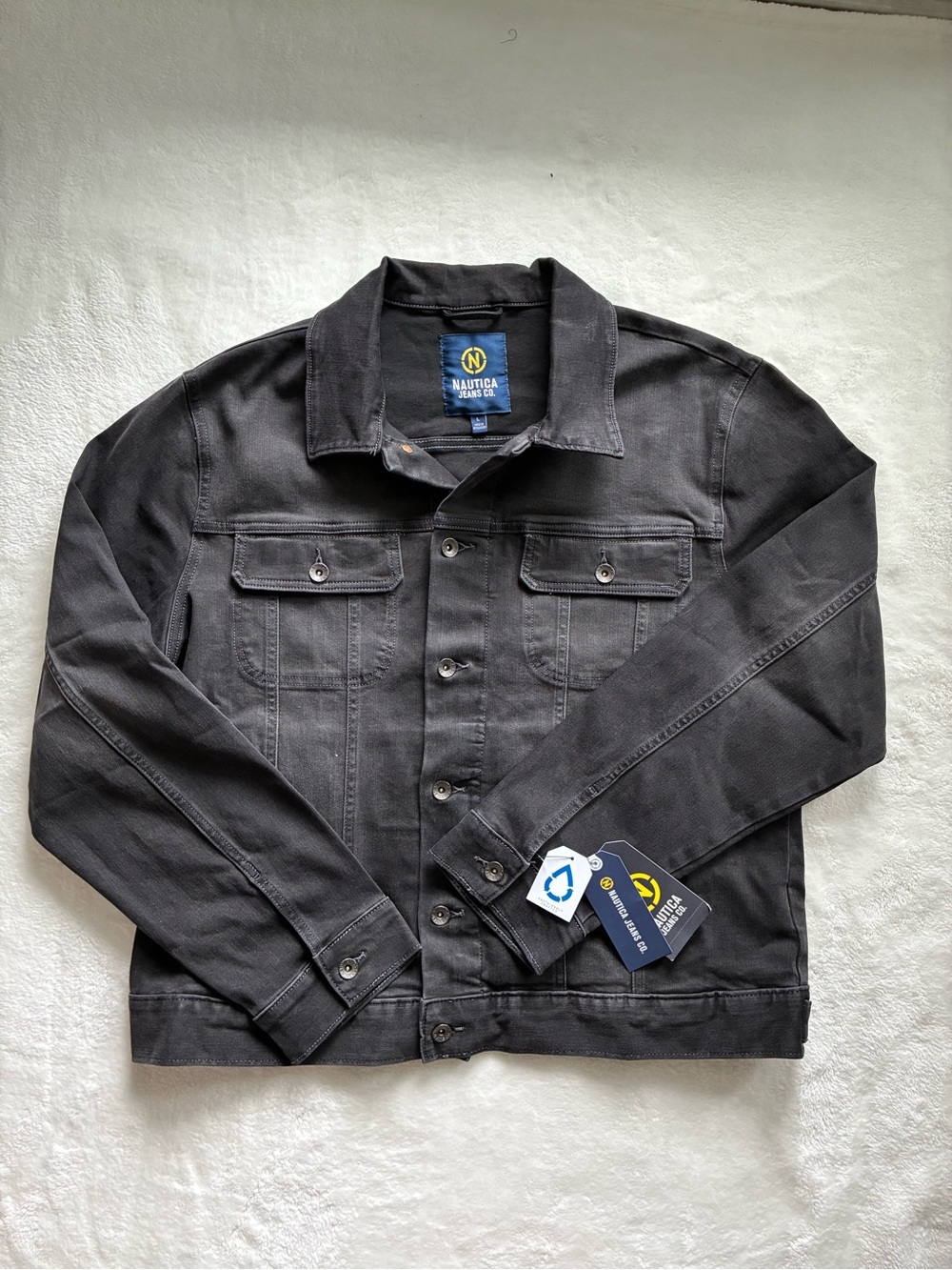 Nautica Men's Black Denim Jacket with Chest Pockets